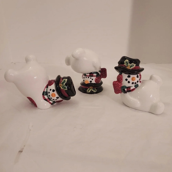 Fitz and Floyd Essentials Set of Three Christmas Tumbling Snowman Figurines - Picture 1 of 11